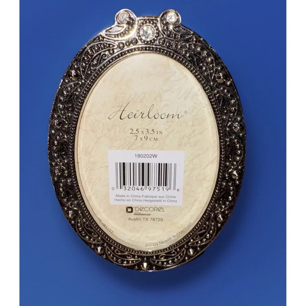 Decorel Heirloom Oval Photo Frame Silver Tone Ornate Beaded Gem Accent 2.5x3.5